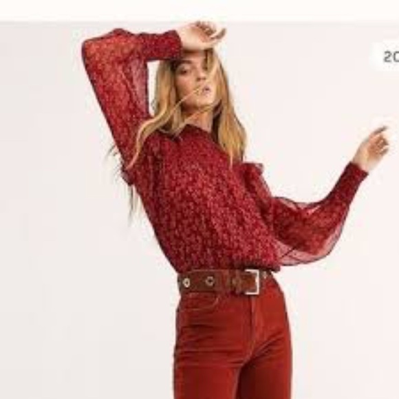 Free People Roma Printed Ruffle Blouse - Picture 1 of 9